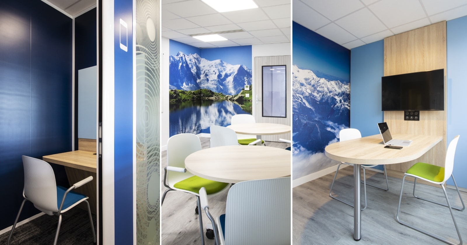 Espaces de travail collaboratifs créés par EVIDENCE intérieurs, agence d’aménagement intérieur d’espaces tertiaires, pour le CIRSEE, centre de recherche du Groupe Suez.